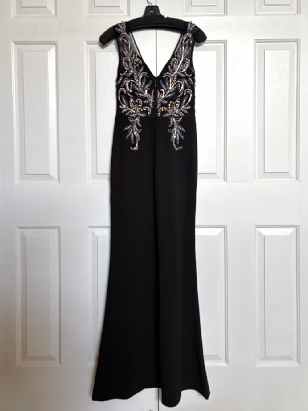 Aidan Mattox Black V-Neck Maxi Dress with Beaded Embellishment
